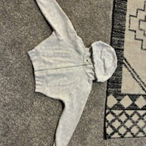 white and gray, cropped Lululemon full zip scuba, cheetah print, size 4